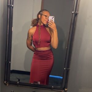 Elegant Burgundy Women's Two Piece Set